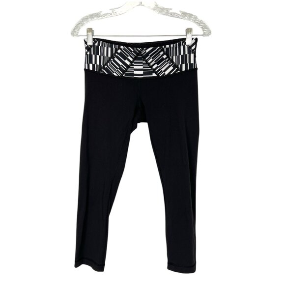 Lululemon Wunder Under Crop III Legging Ying Yang Stripe Black White size 6 - Picture 1 of 9